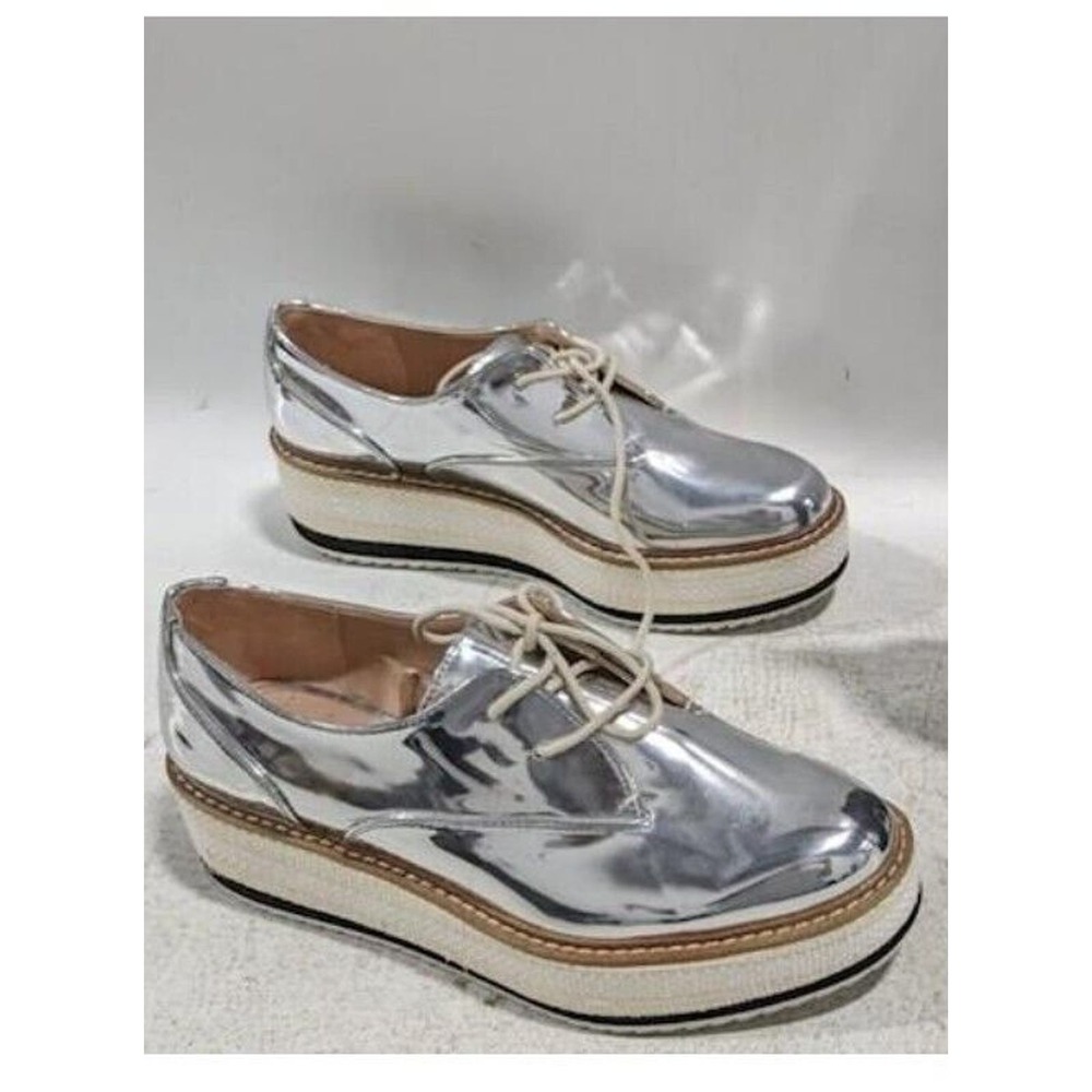 Women ZARA SILVER MIRROR PLATFORM SHOES wedge size 38 chunky club metallic